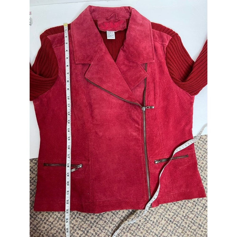 Vintage 90s/Y2K Geuine Red Leather Moto Jacket with Knit Back - Picture 6 of 6